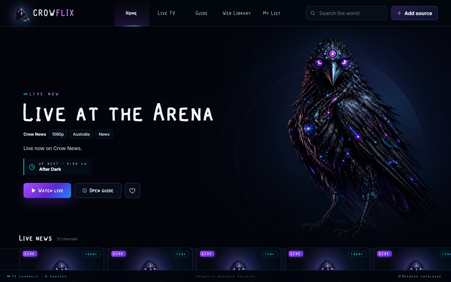 Crow-Flix desktop application home screen
